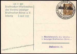 Germany 1932 Leipzig Stamp Show Private Ganzsachen Postal Card Used Cover 68504