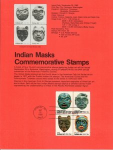 US SP496 Indian Masks Souvenir Page #1837a  