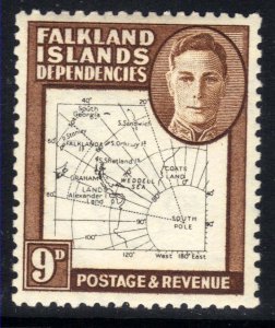 Falkland Islands Depd 1948 KGV1 9d Brown & Black Map MM SG G15 ( F400 )