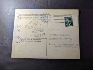 1942 Germany Bohemia and Moravia Postcard Cover Prague Local Use