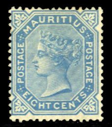 Mauritius #61 Cat$40, 1880 8c blue, hinged