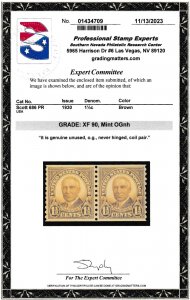 U.S. Scott # 686 PR, 1.5¢, 1930, PSE Cert, XF 90, Mint, OGnh, Coil Pair, Brown