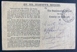 1918 Army Post Office OHMS Postcard Cover To Registration Office Buckingham