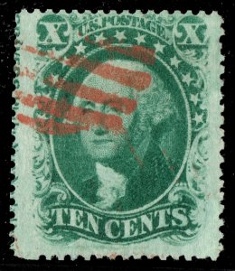 [0926] 1859 Scott#35 used 10¢ green w/partial marginal inscription (little thin)