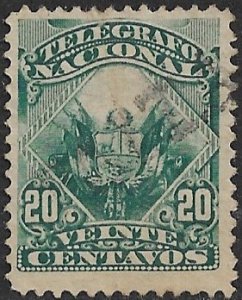 PERU 1876 20c Deep Blue Green TELEGRAPH Stamp Hiscocks 2 PAITA cxl VFU