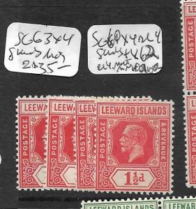 LEEWARD ISLANDS (PP0205B) KGV 1 1/2D  SG 63 X 4  SHADES  MOG