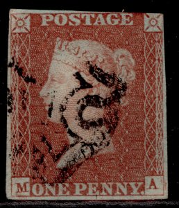 GB QV SG8, 1d red-brown BLACK MX PLATE 30, USED. Cat £65. MA 