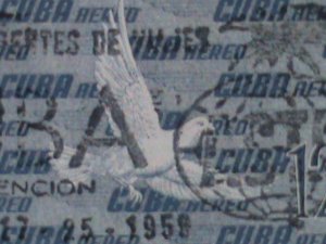 ​CUBA-LARGE PICTORIAL CUBA BIRDS ON VERY OLD CUBA USED STAMP-VERY FINE