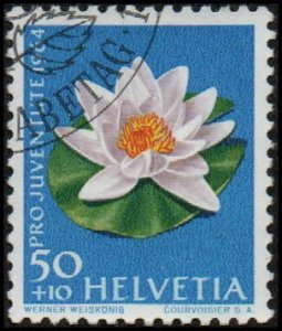 Switzerland B343 - Used - 50c+10c White Water Lily (1964) (cv $0.70)