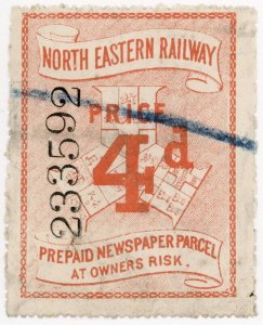 (I.B) North Eastern Railway : Prepaid Newspaper Parcel 4d