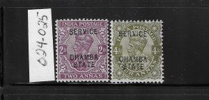 INDIA-CHAMBA- SCOTT #O24-O25 1913 OFFICIALS INDIA OVERPRINTS- MINT LH/HINGED