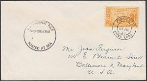 HONG KONG 1952 ship cover USA 3c cancelled PAQUEBOT / HONG KONG cds........54751