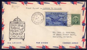 Canada #249 and #CE3 on 1946 First Flight from London Ontario to Chicago Cover