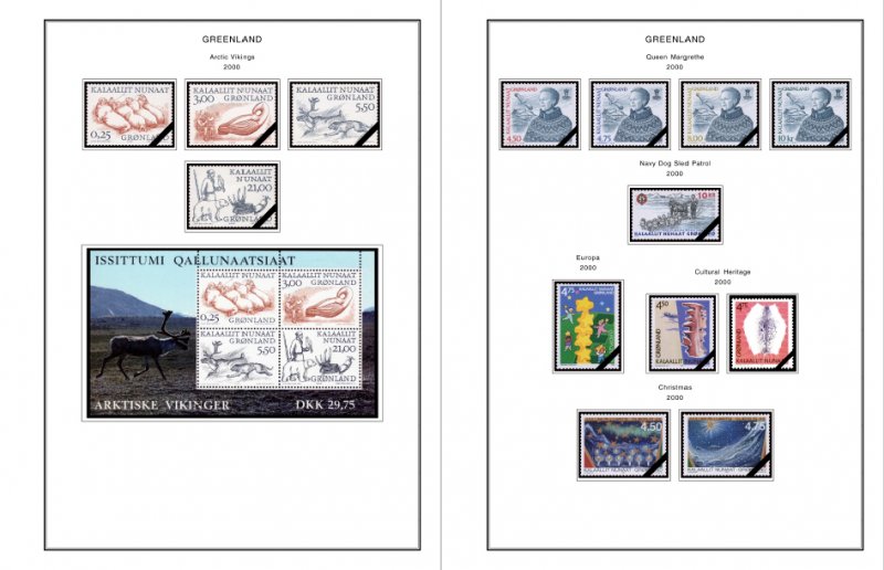 COLOR PRINTED GREENLAND 1905-2010 STAMP ALBUM PAGES (100 illustrated pages)