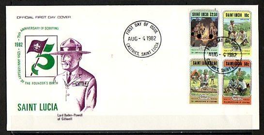 St. Lucia, Scott cat. 587-590. Scouting 75th Anniversary. First day cover. ^