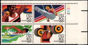 US #C105-08 40¢ OLYMPIC GAMES MNH UR PLATE BLOCK #2222 DURLAND $5.00