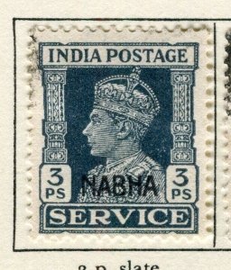 INDIA; NABHA 1943 early GVI Optd issue fine used 3p. value