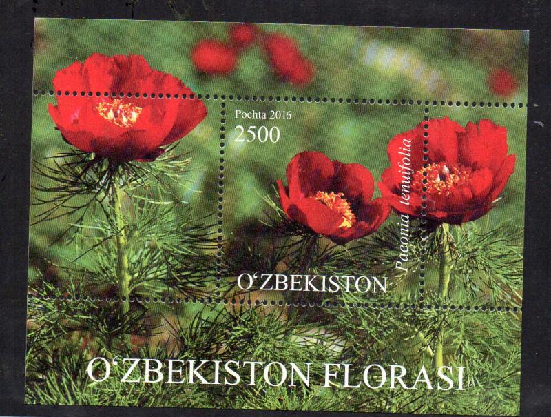 STAMPS - UZBEKISTAN - FLOWERS - MINIATURE SHEET - 2016 -