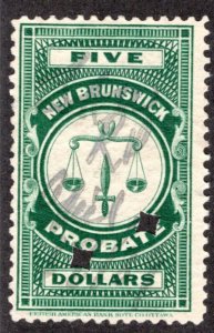 van Dam NBP13, $5, green, used, New Brunswick Probate, Canada Revenue