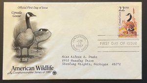 AMERICAN WILDLIFE CANADA GOOSE JUN 13 87 TORONTO CA FIRST DAY COVER (FDC) BX2A2