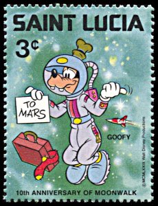 Saint Lucia 494, MNH, Disney 10th Anniversary of Lunar Landing, Goofy