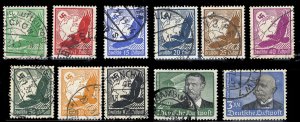 Germany, Air Post #C46-56 (Mi.529-539) Cat$euro;95, 1934 Zeppelin, complete s...