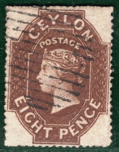 CEYLON QV PENCE ISSUE Classic Stamp SG.32 8d Brown (1861-4) Used Cat £650+ SBB27