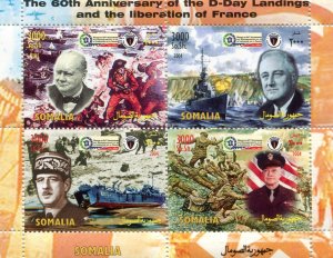 Somalia 2004 D.DAY DE GAULLE CHURCHILL Sheet Perforated Mint (NH)