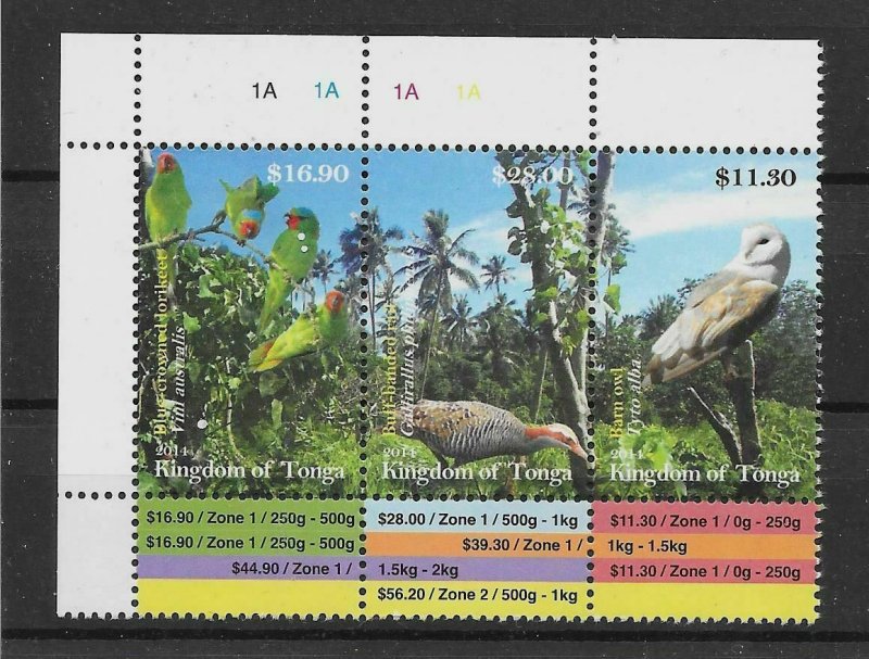 TONGA SG1756/8 2014 BIRDS MNH 