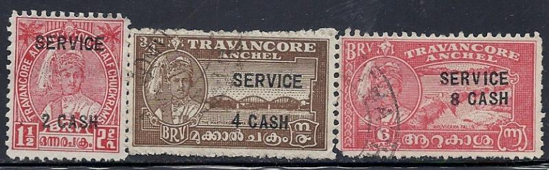 India- Travancore #O57-59 (U) CV $2.55