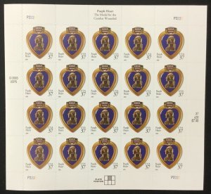 3784a  Purple Heart   10 3/4 x 10 1/4   MNH 37 c Sheet of 20  FV $7.40    2003