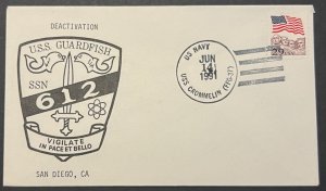 USS GUARDFISH SSN-612 DEACTIVATION/SHIP CREST JUN 1991 NAVY CACHET