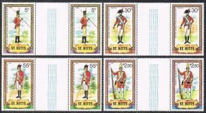 St Kitts 67-69-71-73 gutter pairs, MNH. Michel 62-65, Military uniforms, 1981.