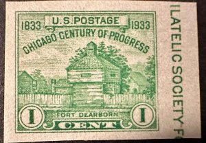 US # 730 Ft. Dearborn 1c 1933 impf. Mint NH