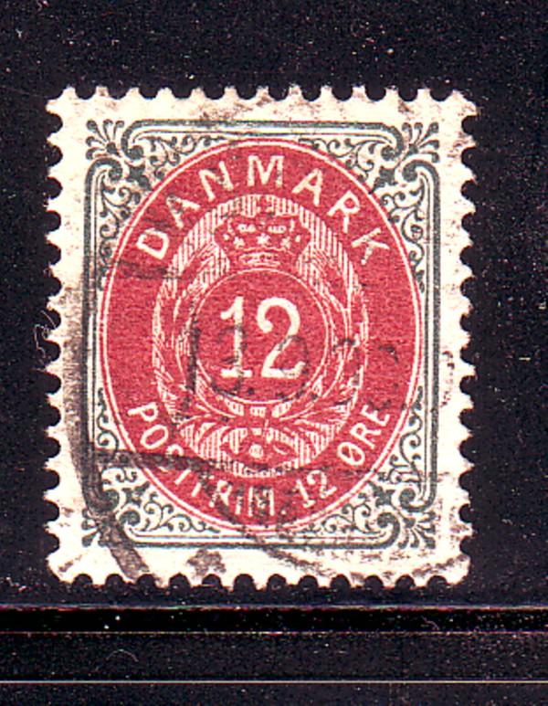 Denmark Sc 46 1895 12 ore slate & dull lake stamp used