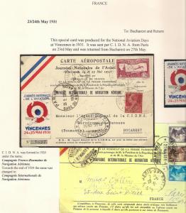 France 1931 Carte Aeropostale Bucarest Bucharest Roumania Romania Vincennes Air