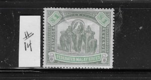 MALAYA SCOTT #14 1900 $1 (GREEN/LIGHT GREEN) WMK 1- MINT HINGED