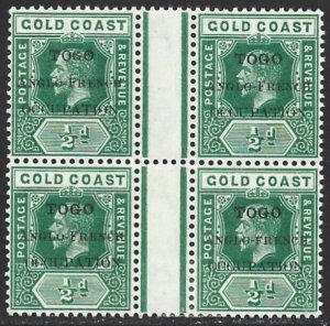 Togo 1916 Occupation Scott #66 GUTTER BLOCK SG H34a VARIETY F/VF-H, Reinforced-