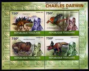 Togo 2010 Tribute to Charles Darwin perf sheetlet contain...