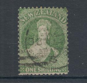 New Zealand Sc 37a, SG 125, used 1864-72 1sh dull yellow green, scarce colorCert