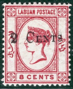 LABUAN QV Stamp SG.23 2c/18c Carmine *2 CENTS* Surcharge Mint LMM c£225 SBLUE21