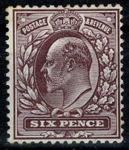 G.B. KE VII 1902-10 6d PALE DULL PURPLE (SHADES) UNUSED (MH) SG245 P.14 FINE