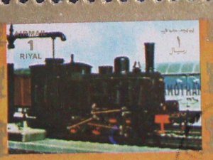​UMM AL QIWAIN-1973 WORLD FAMOUS TRAINS CTO MINI SHEET VERY FINE