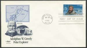 United States 1986 Polar Explorers Adolphus W Greely FDC (521)