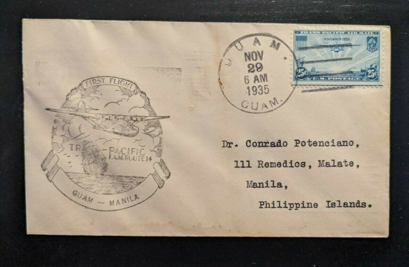 1935 Guam First Flight FAM 14 Cover to Manila Philippines