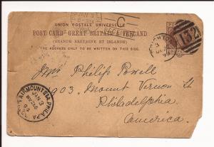 A one penny post card sent to Philadelphia USA