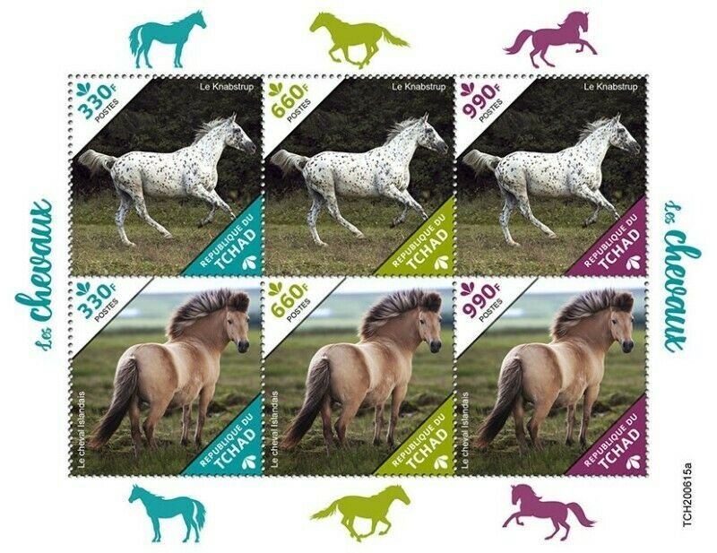 Chad - 2020 Horses, Knabstrupper, Icelandic - 6 Stamp Sheet - TCH200615a 