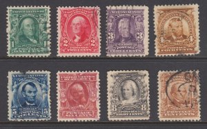 US Sc 300-307 used. 1902Definitives, complete to 10c value, F-VF 