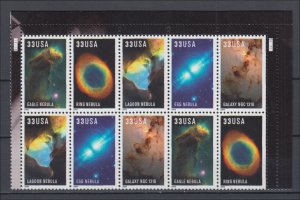 (F) USA #3384-88 Hubble Space Telescope Partial Sheet of 10 Stamps MNH