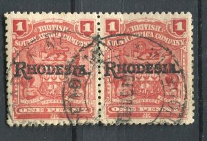 RHODESIA; 1909 early Springbok Optd. issue fine used 1d. Pair POSTMARK